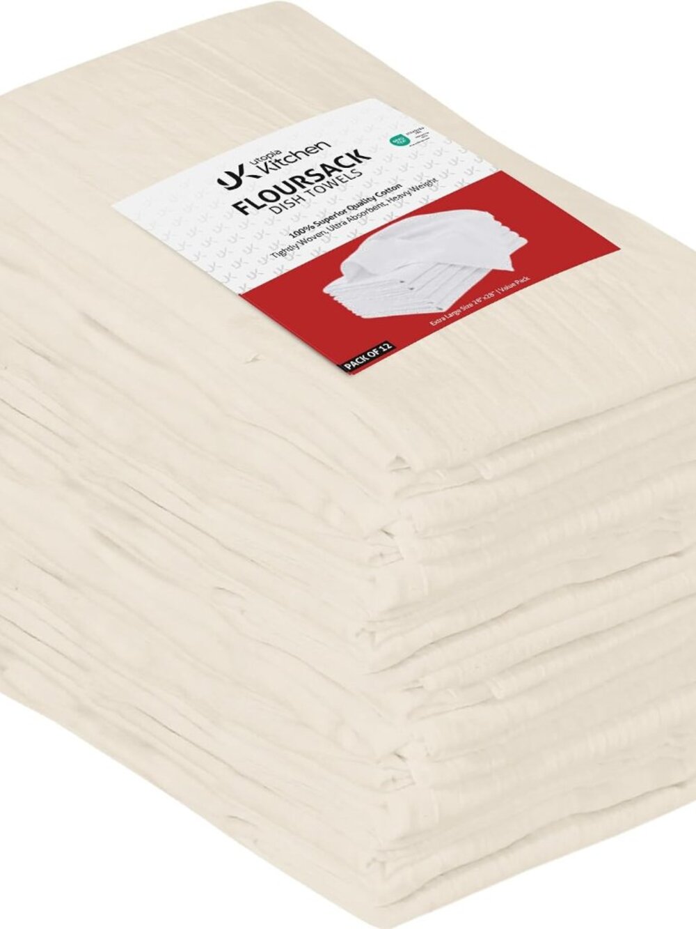 Natural Flour Sack Towels [12 Pack - 28 x 28 in] 100% Cotton